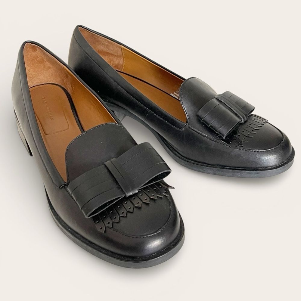 Zara Black vegan Leather Loafers with Bow Detail